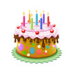 birthday cake with chocolate creme and burning candles