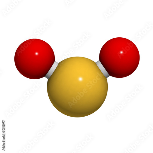 Illustration: Sulfur dioxide (sulphur dioxide, SO2) gas, molecular model. Sulfur dioxide (sulphur dioxide, SO2) gas, molecular model.