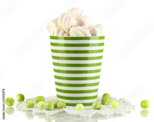 Photo: Gentle marshmallow in cup isolated on white Gentle marshmallow in cup isolated on white