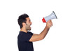 Photo: Young men in black with a Megaphone Young men in black with a Megaphone