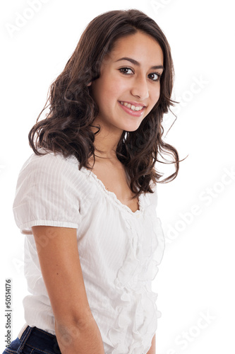 Photo: Cute tween girl portrait isolated on white Cute tween girl portrait isolated on white