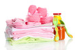 Pile of baby clothes isolated on white