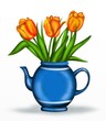 tulipani arancioni  dentro una teiera blu