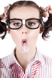 Nerd girl blowing smoke rings from cigarette