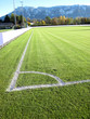 Photo: Soccer football field stadium grass, white line, light shadow on Soccer football field stadium grass, white line, light shadow on