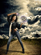Photo: planet is in the hands of a young woman planet is in the hands of a young woman