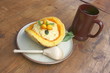Russian fasting dish - pumpkin with porridge and a cup of kvass