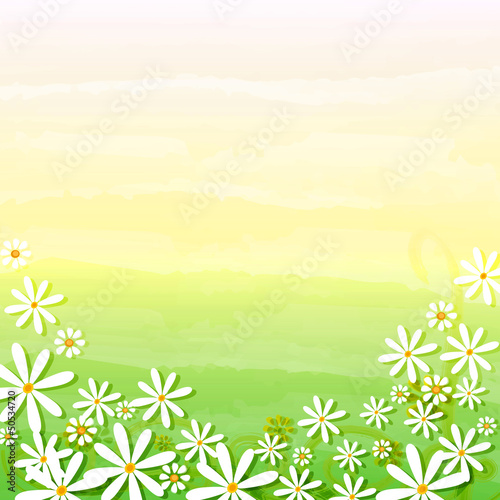 Illustration: spring flowers in beige green background spring flowers in beige green background
