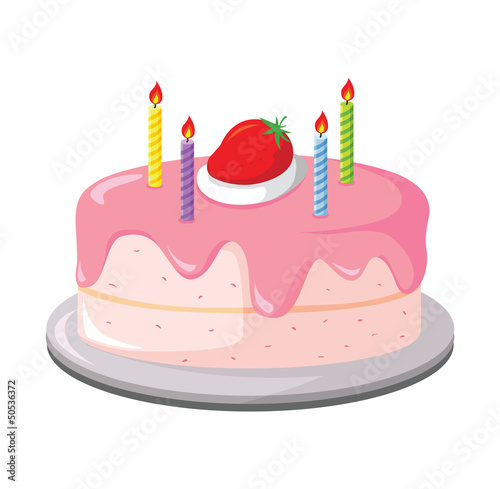 Vector: Holiday cake with strawberry and candles Holiday cake with strawberry and candles