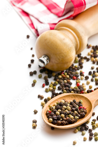 Photo: pepper and wooden pepper mill pepper and wooden pepper mill