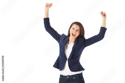 Photo: Success yong business woman celebrating screaming Success yong business woman celebrating screaming