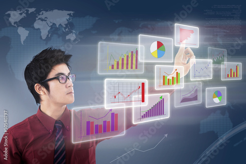 Illustration: Businessman looking chart Businessman looking chart
