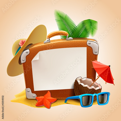 Vector: Advertisement on travel suitcase Advertisement on travel suitcase