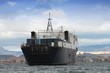 Cargo ship sailing close to coast