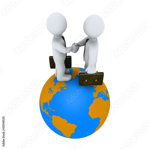 Illustration: Businessmen agree on top of the earth Businessmen agree on top of the earth