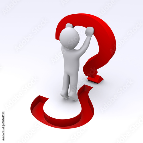 Illustration: Person raising question mark Person raising question mark