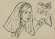 young girl, like a nun, elegantly smoking a cigarette