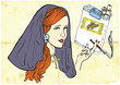 young girl, like a nun, elegantly smoking a cigarette