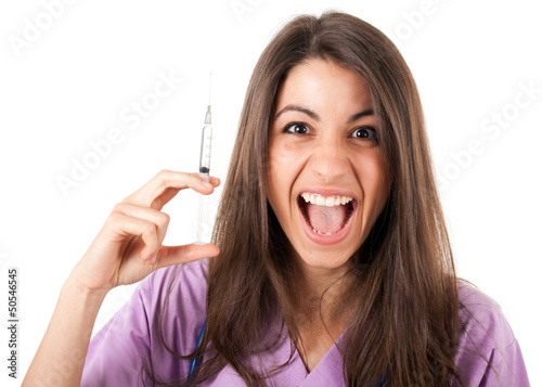 Photo: Crazy nurse isolated on white Crazy nurse isolated on white