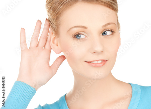 Photo: happy woman listening gossip happy woman listening gossip