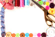 Sewing accessories and fabric close-up