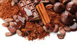 Composition of chocolate sweets, cocoa and spices, isolated