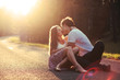 Outdoor fashion portrait of young couple Outdoor fashion portrait of young couple