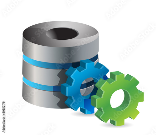 Illustration: computer server and gears computer server and gears