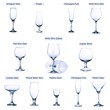 collection of empty glasses with designation isolated