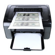 Printer printing fake dollar bills isolated on white