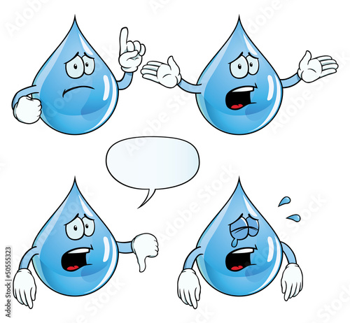 Vector: Collection of crying water drops with various gestures. Collection of crying water drops with various gestures.