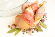 Organic raw guinea fowl prepared to be baked
