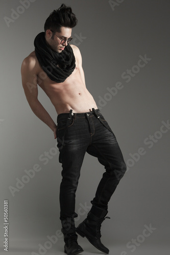 Photo: sexy fashion man model top naked posing dramatic in the studio sexy fashion man model top naked posing dramatic in the studio