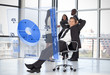 Confident businessman looking at blue pie chart interface