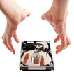 Hard drive details and hands, concept of data security
