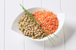 Raw red and brown lentils