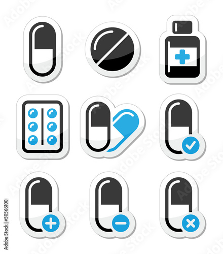 Vector: Pills, medication vector icons set Pills, medication vector icons set