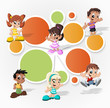 Colorful template with a group of six cartoon children