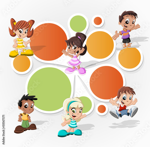 Vector: Colorful template with a group of six cartoon children Colorful template with a group of six cartoon children
