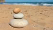 Round stones for meditation laying on seacoast