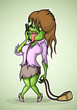 Office zombie girl with phone and handbag