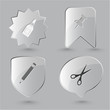 Education icon set. Push pin, pencil, scissors, glue bottle. Gla