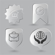 Education icon set. Protection world, clock, briefcase, library.