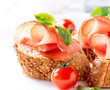 Jamon. Slices of Bread with Spanish Serrano Ham Served as Tapas