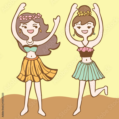 Illustration: Girls Dancing Hula Girls Dancing Hula