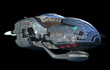Fantasy 3D model of futuristic space ship in deep space travel