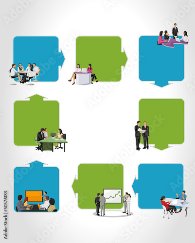 Vector: Template with business people on work process Template with business people on work process