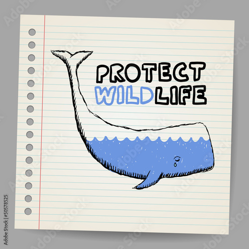 Vector: Doodle protect wildlife sign with whale. Vector illustration Doodle protect wildlife sign with whale. Vector illustration