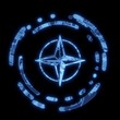 Illuminated blue flare sight disk symbol on a computer chip