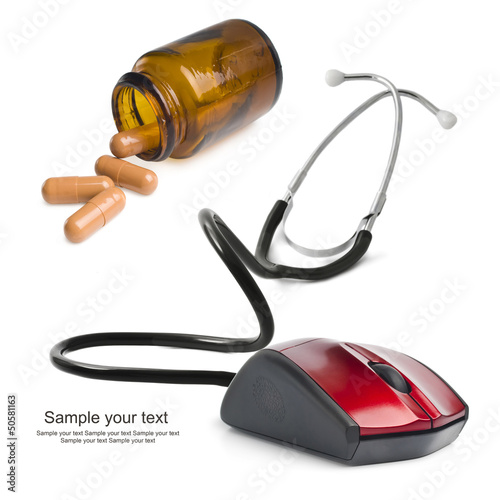 Photo: stethoscope computer mouse medical online concept stethoscope computer mouse medical online concept
